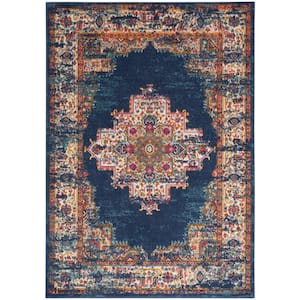 Passion Navy 5 ft. x 7 ft. Bordered Transitional Area Rug