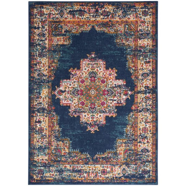 Nourison Passion Navy 5 ft. x 7 ft. Bordered Transitional Area Rug