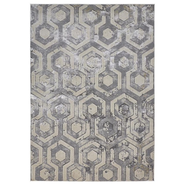 HomeRoots Gray 10 ft. x 13 ft. Abstract Area Rug