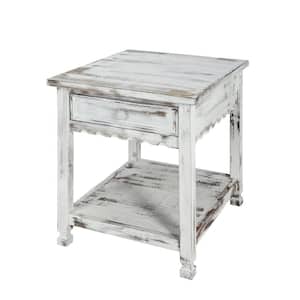 Country Cottage Rustic White Antique End Table