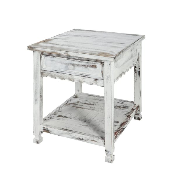 Alaterre Furniture Country Cottage Rustic White Antique End Table