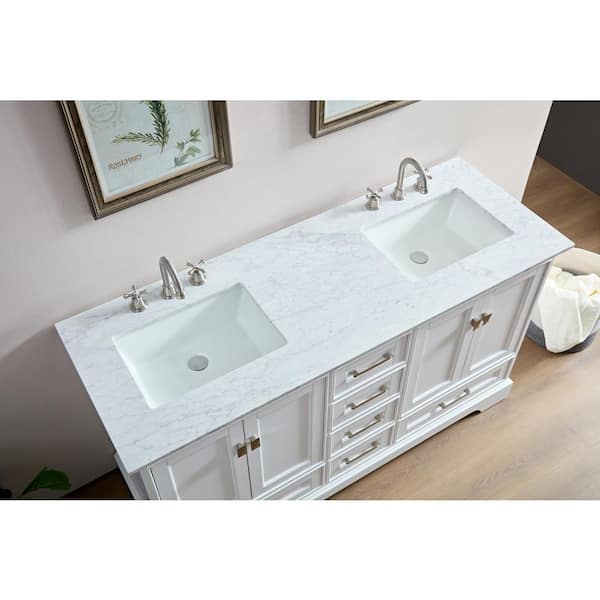 Stufurhome HE-7131B-60-CR 60 in. Brittany Double Sink Bathroom Vanity with Mirror, Dark Blue