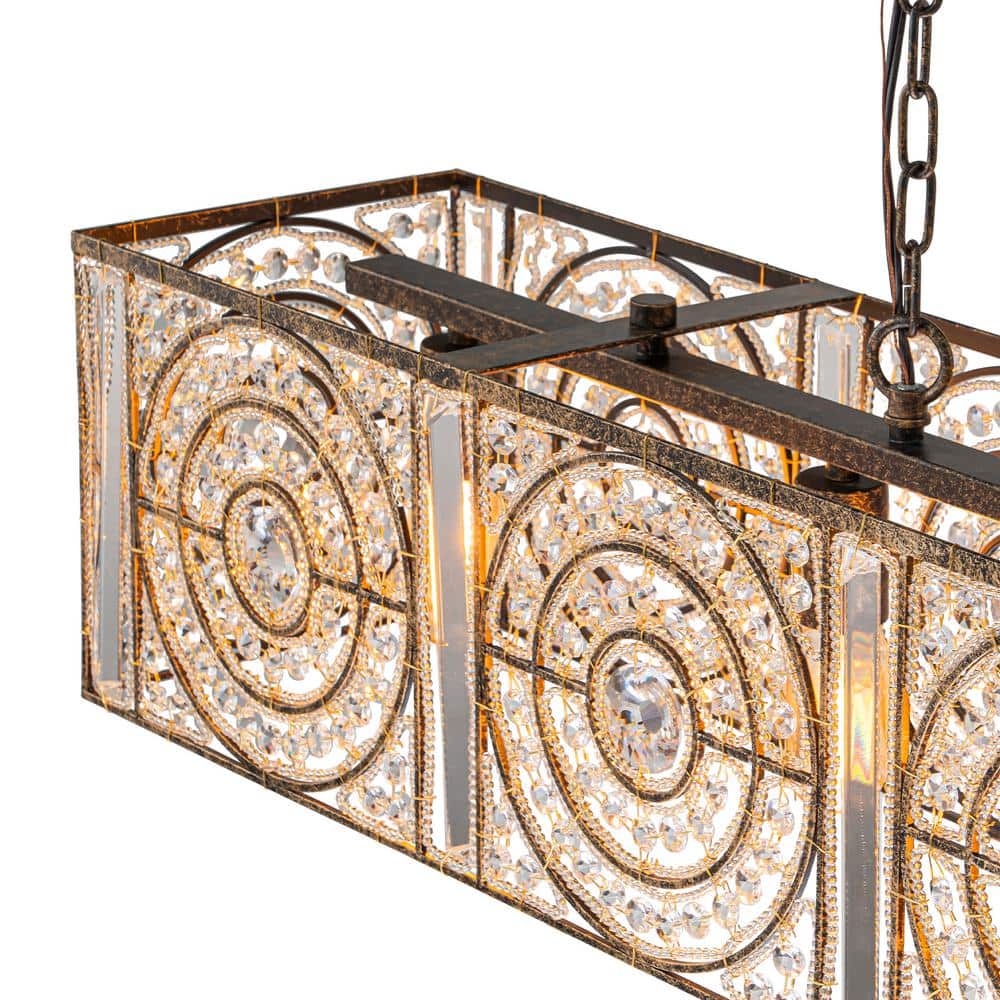 Vintage Bronze 42" Rectangle Crystal Chandelier with Metal Frame