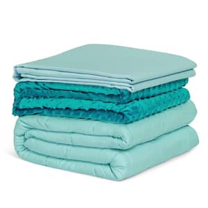 Green 3-Piece Set 60 in. x 80 in.with Hot and Cold Duvet Covers 25 lbs. Heavy Weighted Blanket