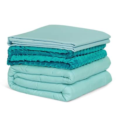 Green 3-Piece Set 60 in. x 80 in.with Hot and Cold Duvet Covers 25 lbs. Heavy Weighted Blanket