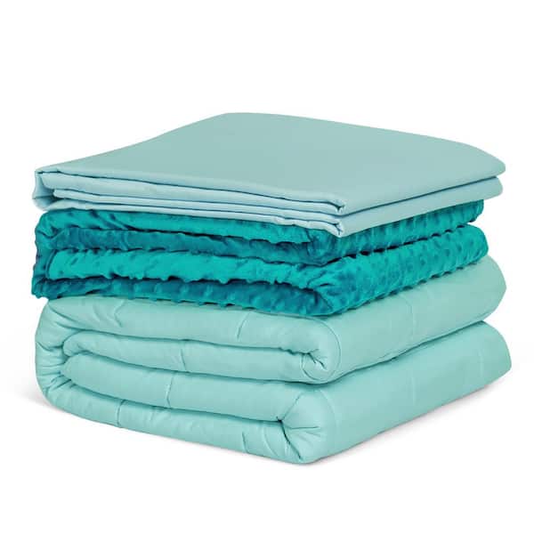 Costway Green 3-Piece Set 60 in. x 80 in.with Hot and Cold Duvet Covers 25 lbs. Heavy Weighted Blanket