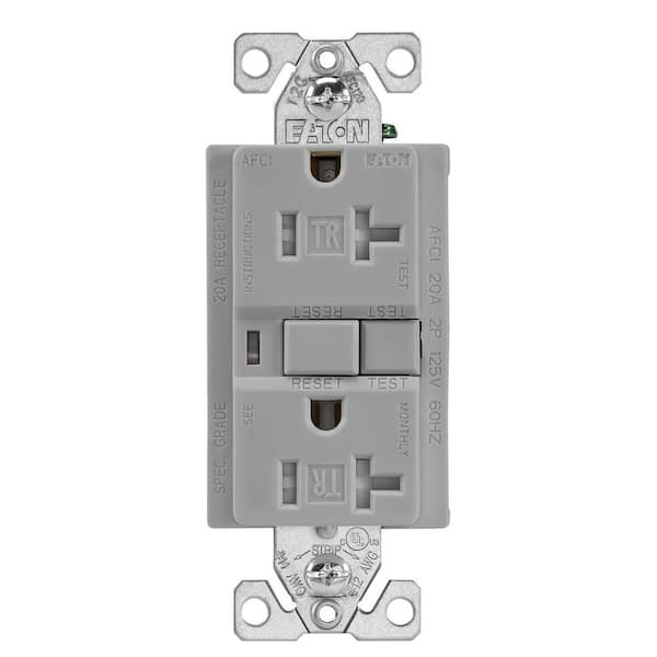 Eaton 20 Amp 125-Volt Tamper Resistant AFCI Duplex Receptacle, Gray