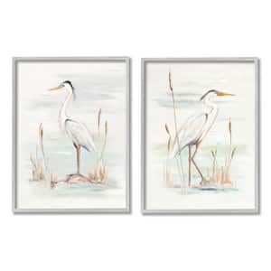 Elegant Heron Birds Cattails Plants In Water Painting Design By Patricia Pinto Framed Animal Art Print 20 in. x 16 in.