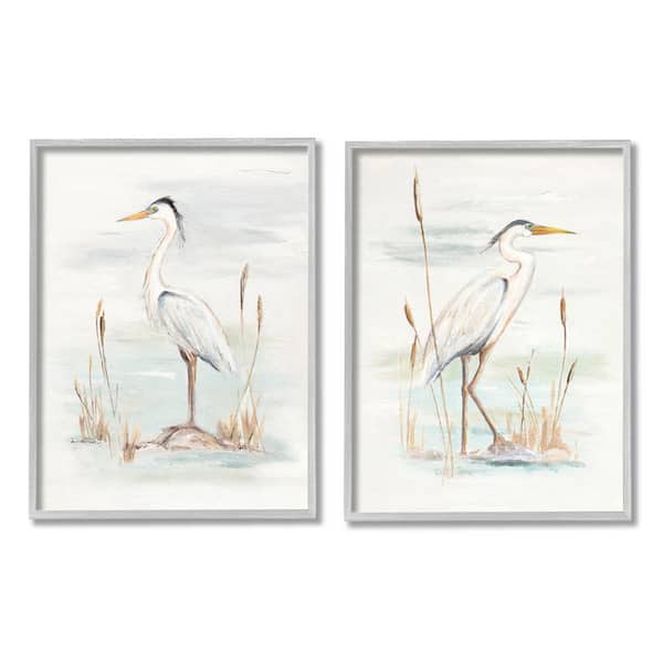 The Stupell Home Decor Collection Elegant Heron Birds Cattails Plants In Water Painting Design By Patricia Pinto Framed Animal Art Print 20 in. x 16 in.