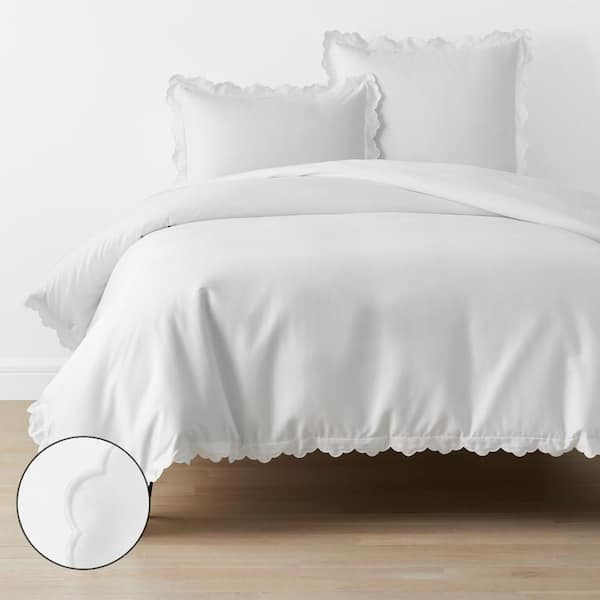 The Company Store Company Cotton Embroidered Scallop White Queen Sateen Duvet Cover