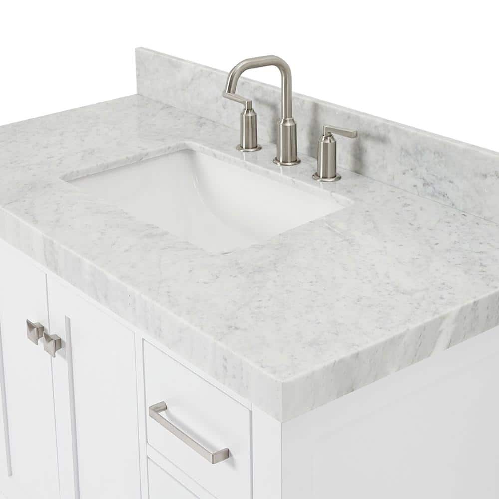Cambridge 42'' White Wood Bathroom Vanity with Carrara Marble Top