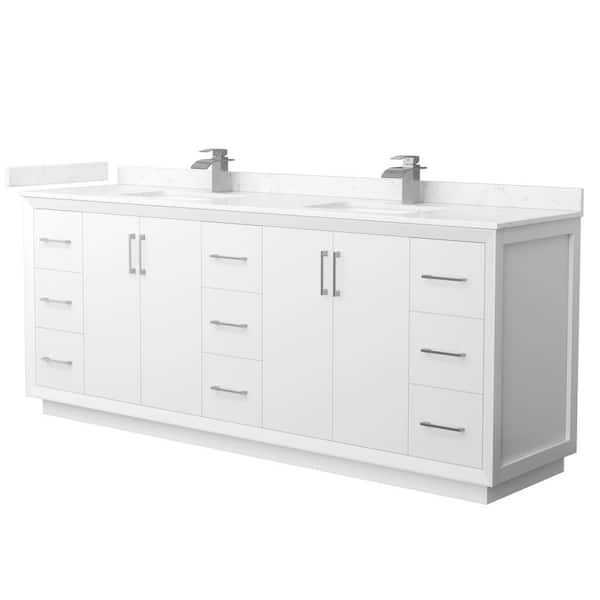 Wyndham Collection Strada 84 in. W x 22 in. D x 35 in. H Double Bath Vanity in White with Carrara Cultured Marble Top