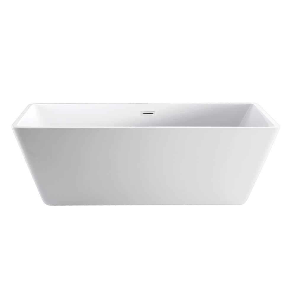 Siren 64 in. Acrylic Flatbottom Non-Whirlpool Bathtub in White with Integral Drain in Polished Brass price history on PriceWatchPro