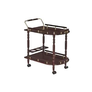 Serving Cart with Brass Accents Merlot and Brass