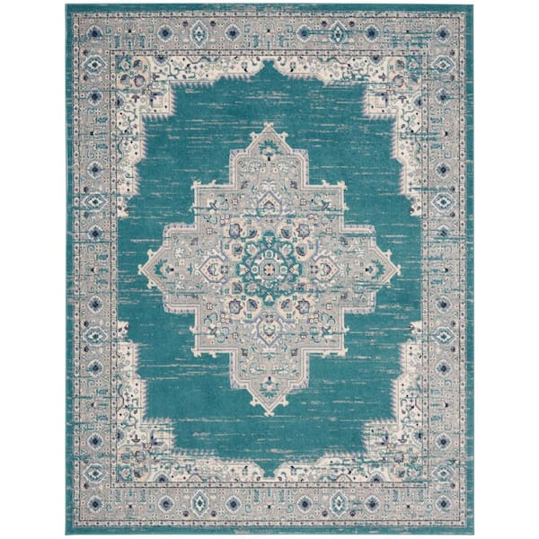 Nourison Passion Turquoise Grey 8 ft. x 10 ft. Abstract Transitional Area Rug