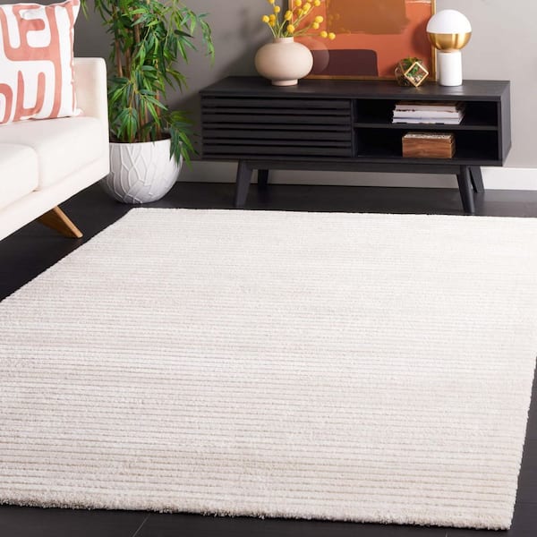 Neptune 7 ft. x 7 ft. Ivory/Beige Solid Striped Square Area Rug
