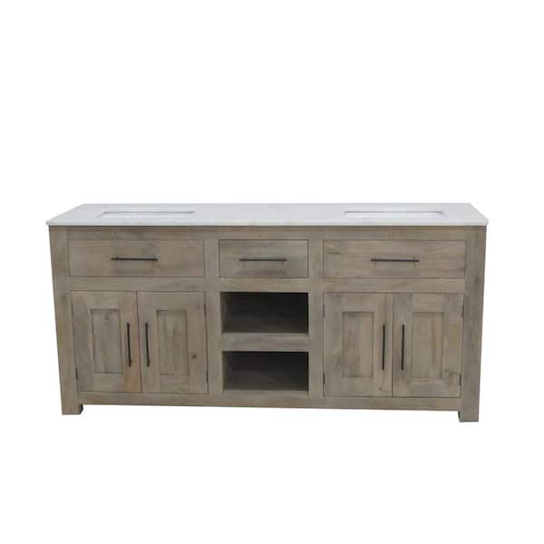 Unbranded 72 in. W x 22 in. D Bath Vanity in White Pigment with Marble Vanity Top in White with White Basin