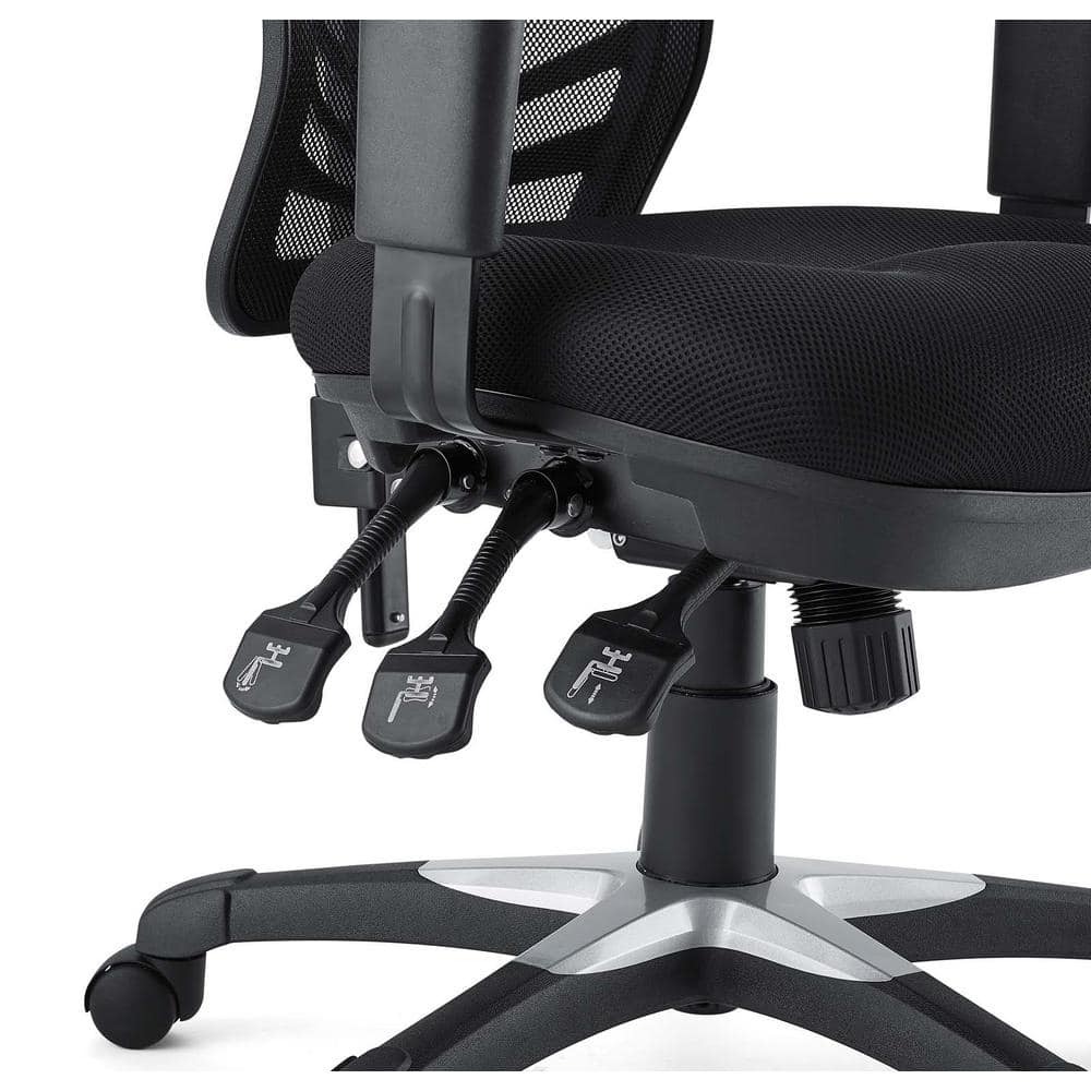 Black Mesh and Fabric Swivel Office Chair with Adjustable Arms