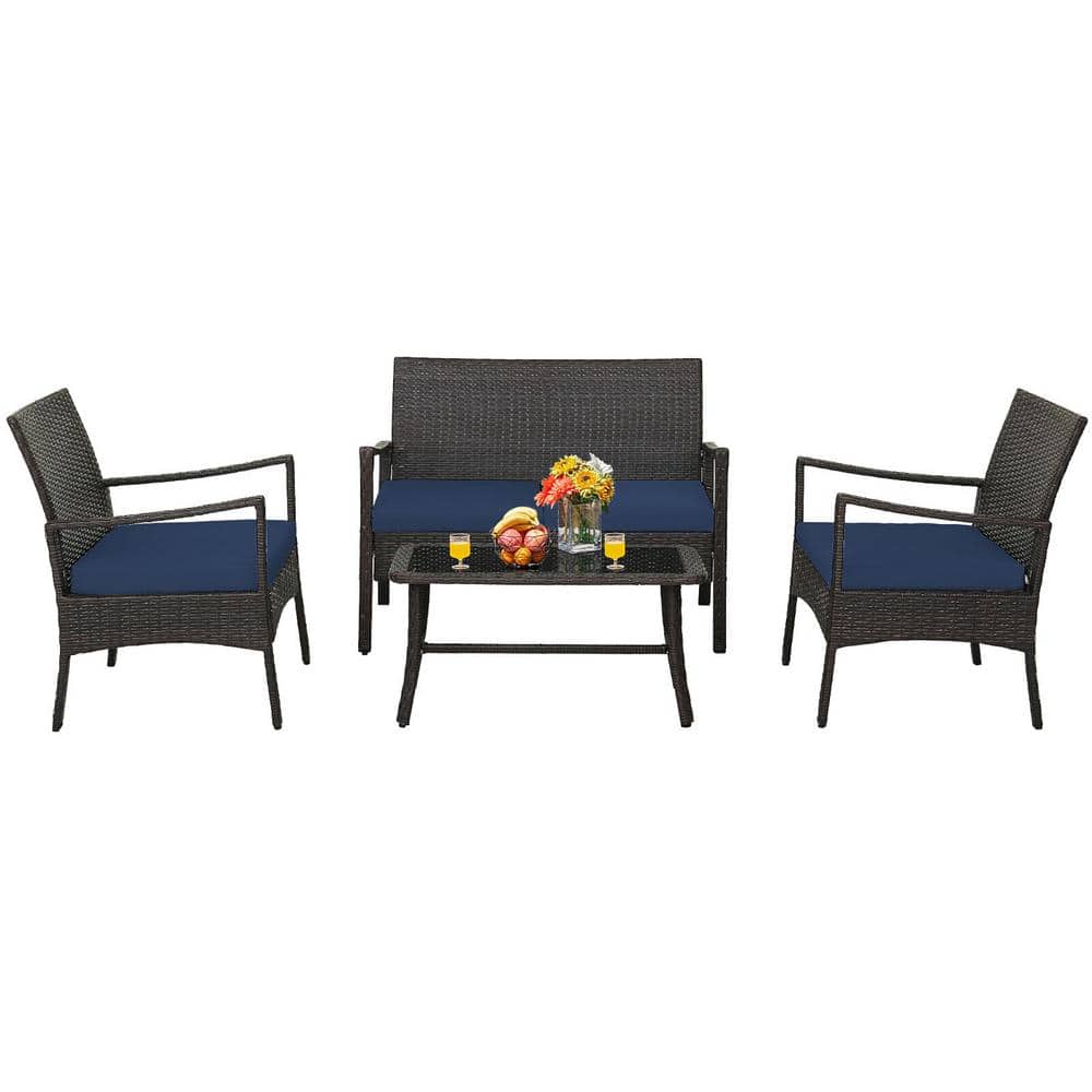 4-Pieces Outdoor Patio PE Wicker Sofa with Tempered Glass Coffee Table for Porch and Backyard price history on PriceWatchPro