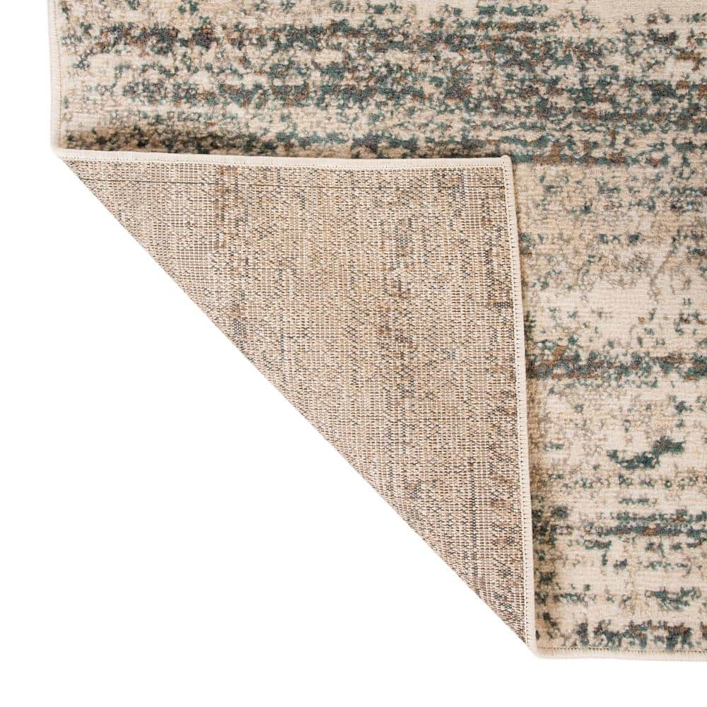 Ivory and Gray Rectangular Striped Synthetic Area Rug 6'7" x 9'