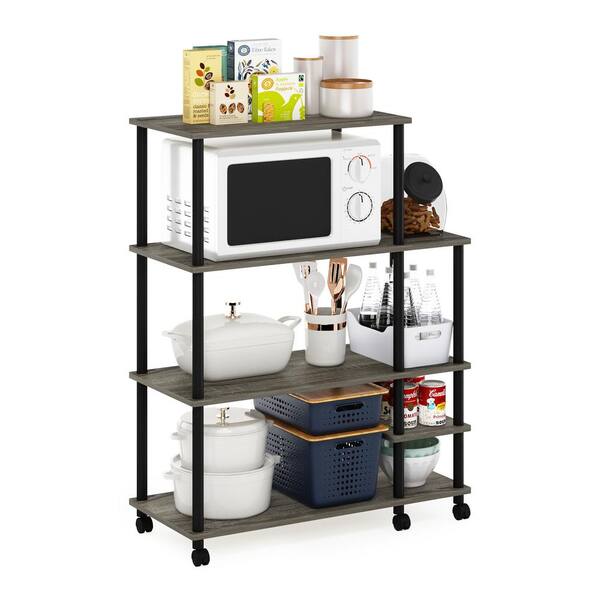 Furinno Turn-N-Tube 4-Tier French Oak Grey and Black Kitchen Wide