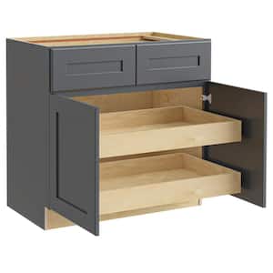 Newport Deep Onyx Plywood Shaker Assembled Base Kitchen Cabinet 2 ROT Soft Close 33 in W x 24 in D x 34.5 in H