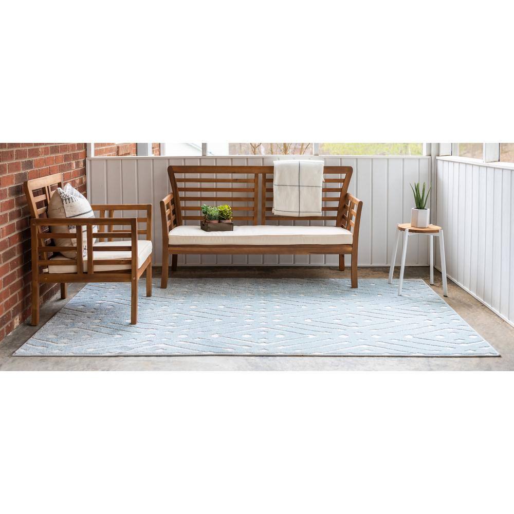 Light Blue Geometric Synthetic Rectangular Outdoor Rug 8' x 10'