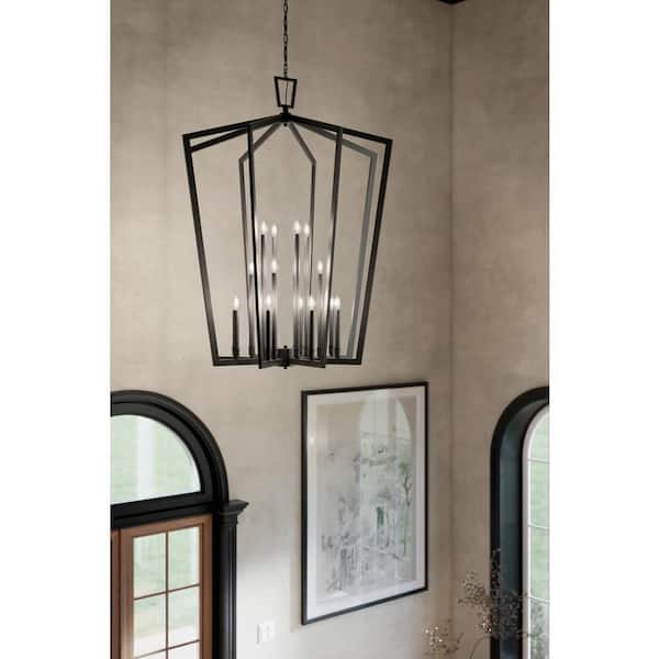 Kichler Abbotswell 16-Light Black Traditional Lantern Led, Large Hanging Pendant Light