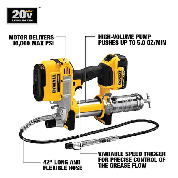20V MAX Cordless 10,000 PSI Variable Speed Grease Gun and Bluetooth Speaker with (1) 20V 4.0Ah Battery, and Charger