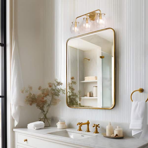 Modern Bathroom Vanity Light, 22 in. 3-Light Gold Bath Lighting for Mirrors, Farmhouse Globe Seeded Glass Wall Sconce