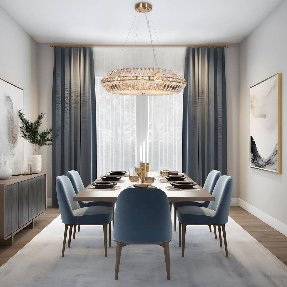 Gold Brass Crystal 10-Light Drum Chandelier