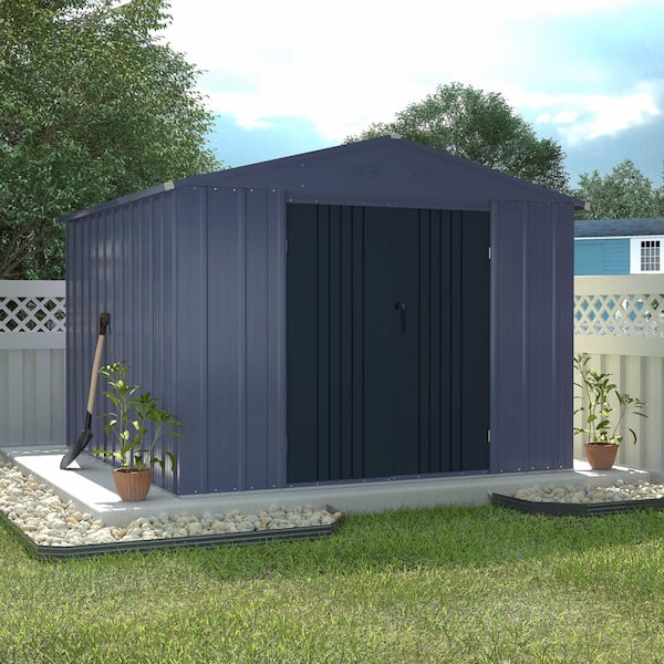VEIKOUS 8 ft. W x 8 ft. D Outdoor Metal Storage Shed in Gray (64 sq. ft.)