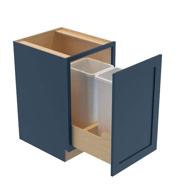 Home Decorators Collection Newport 18 in. W x 24 in. D x 34.5 in. H Assembled Plywood Trash Can Kitchen Cabinet in Mythic Blue with Soft Close