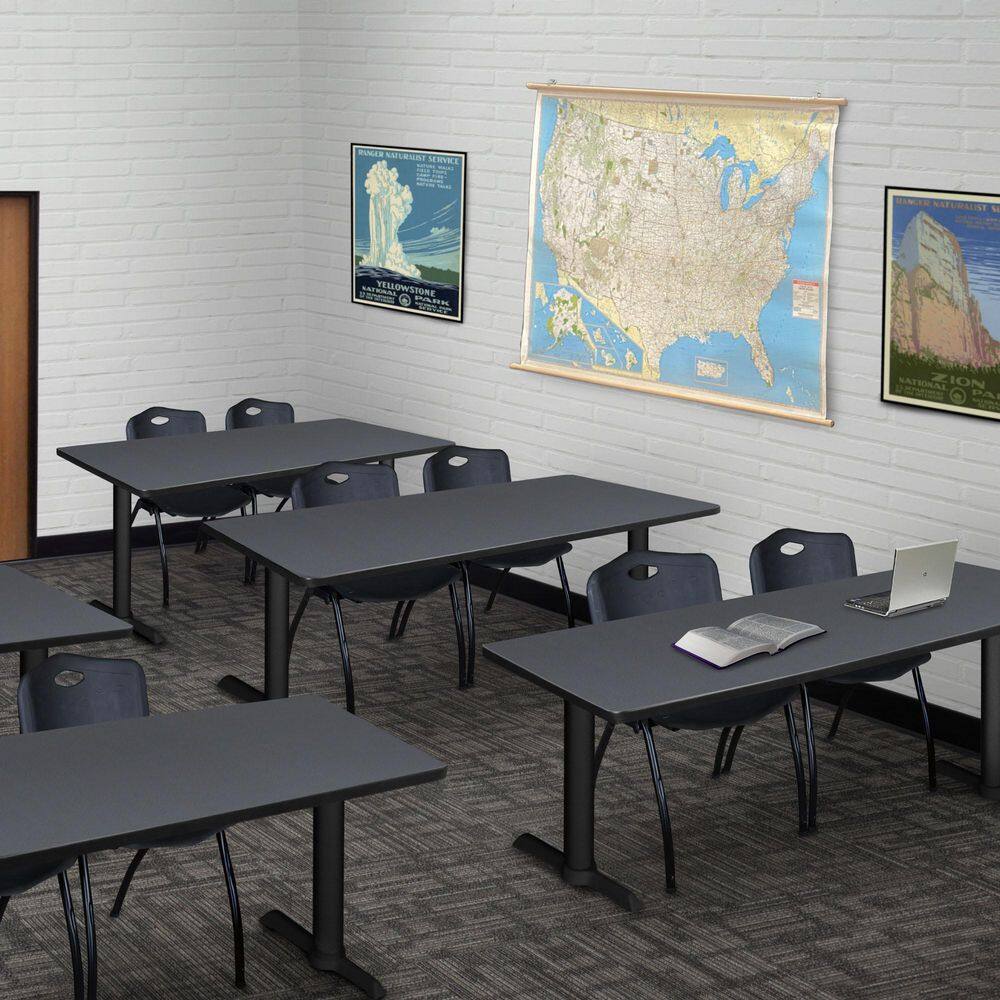 Cain 60 in. x 24 in. Grey T-Base Training Seminar Table Desk and 2 M Stack Chairs-Black price history on PriceWatchPro