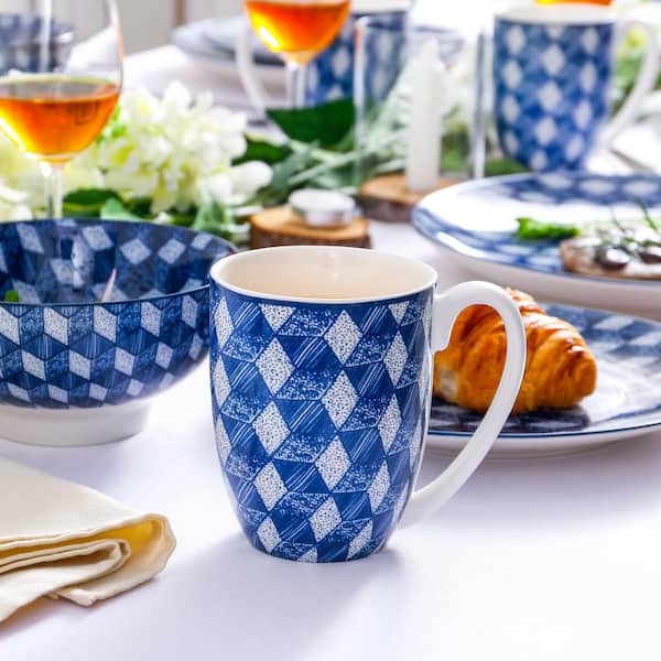 vancasso 16-Piece Blue Pattern Porcelain Coffee Mugs Dinnerware