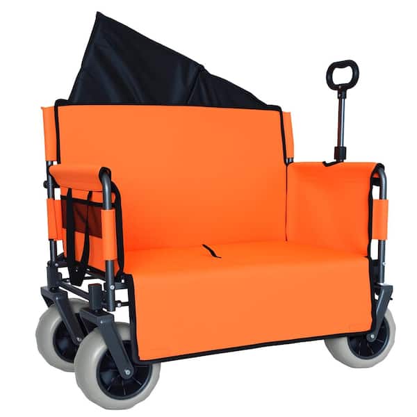 Orange 3-in-1 Folding Wagon, All-Terrain Wagon with Bench Seat, 500 lbs Capacity for Camping