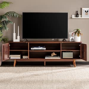 70 in. Walnut Solid Wood Mid Century Modern TV Stand with 2-Doors (Max tv size 80 in.)