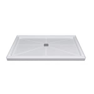 60 in. x 32 in. Single Threshold Alcove Anti-Slip Shower Pan Base with Center Drain in White