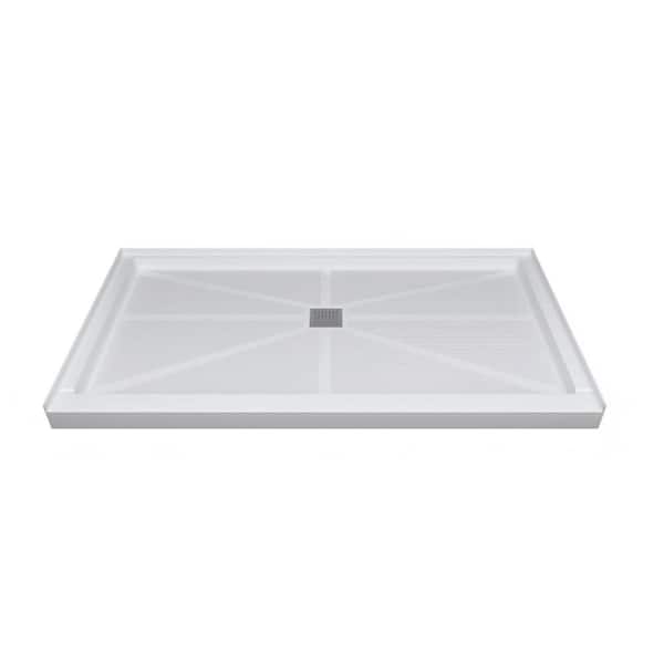 60 in. x 34 in. Single Threshold Alcove Anti-Slip Shower Pan Base with Center Drain in White