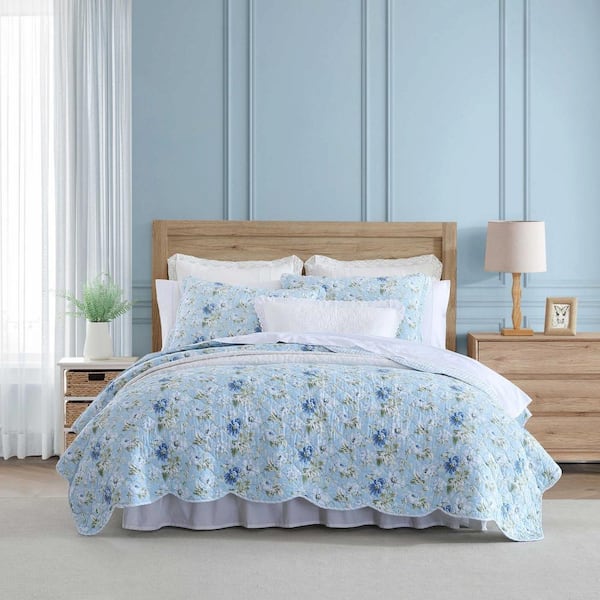 Laura Ashley Peony Garden 3-Piece Blue Reversible 100% Cotton King