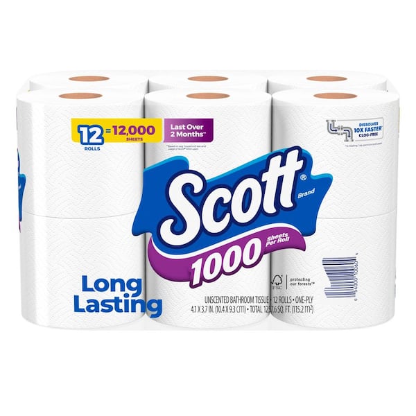 Scott White Toilet Tissue (1000-Sheet 12 Rolls Per Pack)