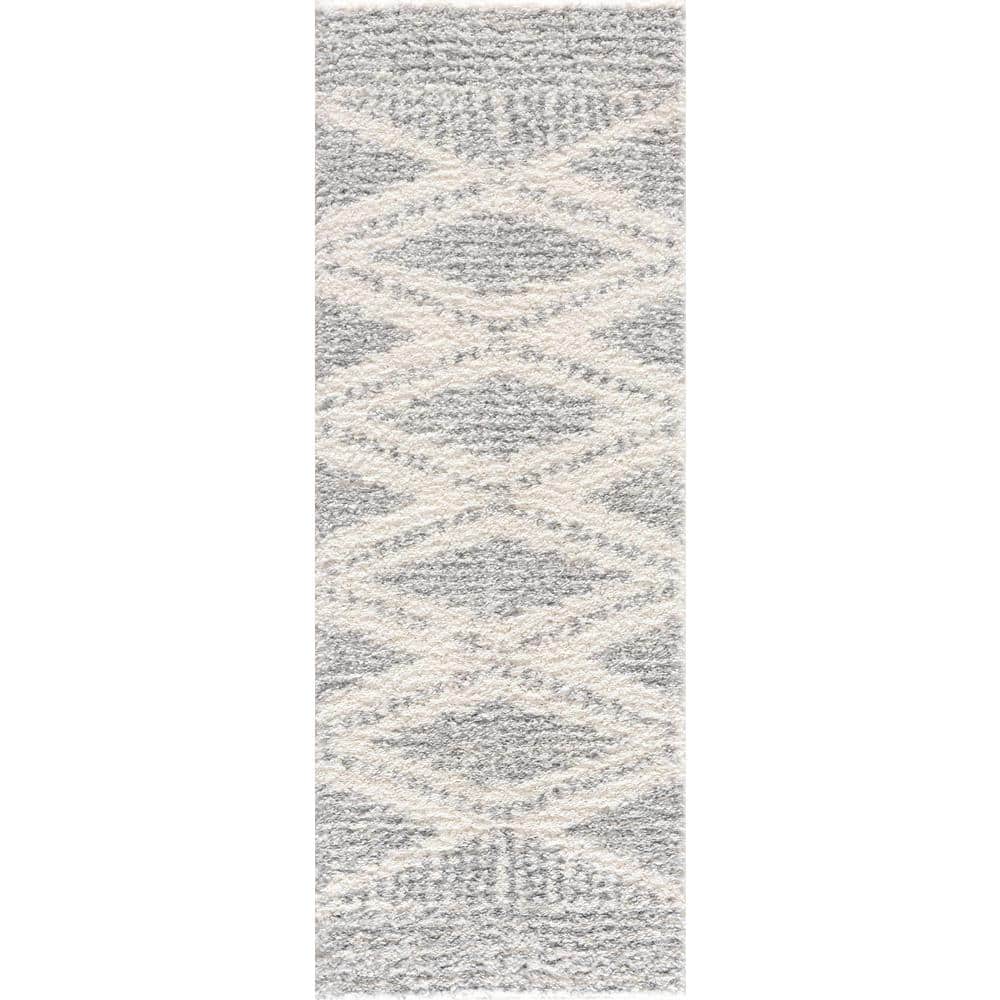 Gray and Cream Shaggy Runner Rug with Plush Pile