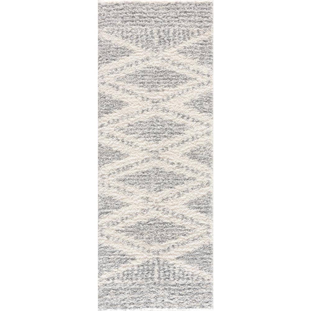 Gray and Cream Trellis Plush Shag Area Rug 5'3" x 7'3"