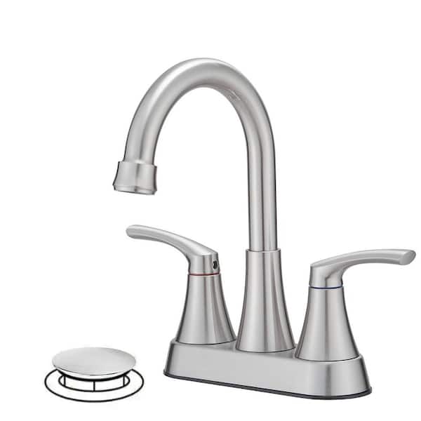 BWE 4 in. Centerset 2-Handle High-Arc Bathroom Faucet in Brushed Nickel