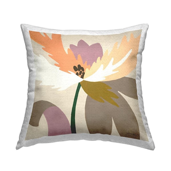 Modern Orange Lily Flower Beige Square Outdoor Throw Pillow