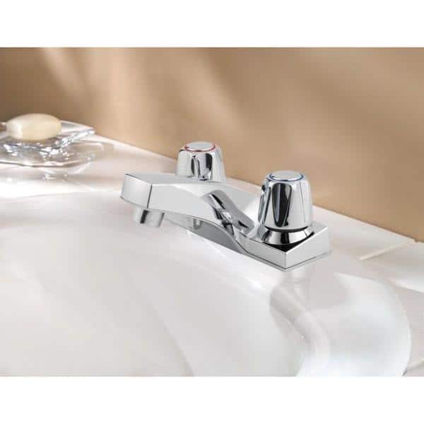 4 in. Centerset Double Handle Bathroom Faucet with Metal Knobs in Polished Chrome