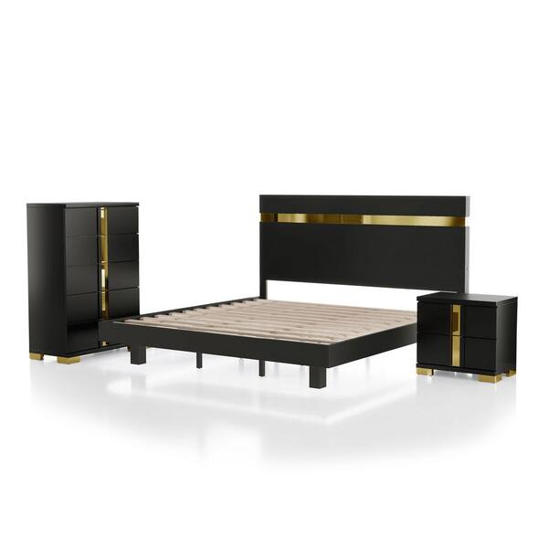 nina　CarTuned7台セット Furniture of America Nina 3-Piece Contemporary Black Wood Queen