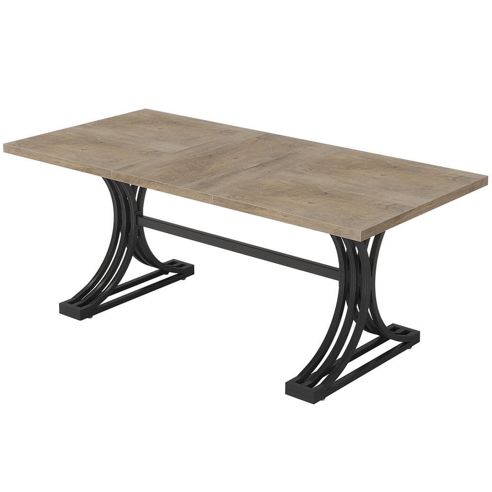 Roesler Gray and Black 63 in. Rectangle Wood Dining Table with Black Metal Double Pedestal Dining Table (Seats 6) -  BYBLIGHT, BB-XK00594YF-DT