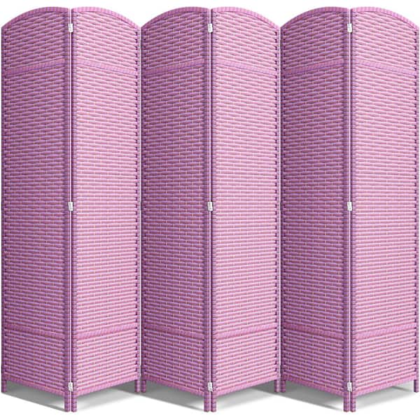 6 Panel Room Divider Double Hinged Privacy Screen Panels, Partition Room Dividers - 96-inch Wide, Pink Purple