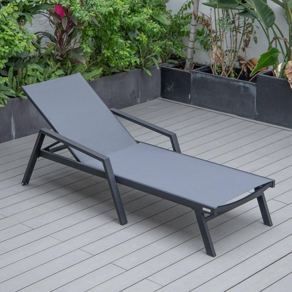 Marlin Dark Grey Aluminum Patio Chaise Lounge Chair with Fire Pit Table